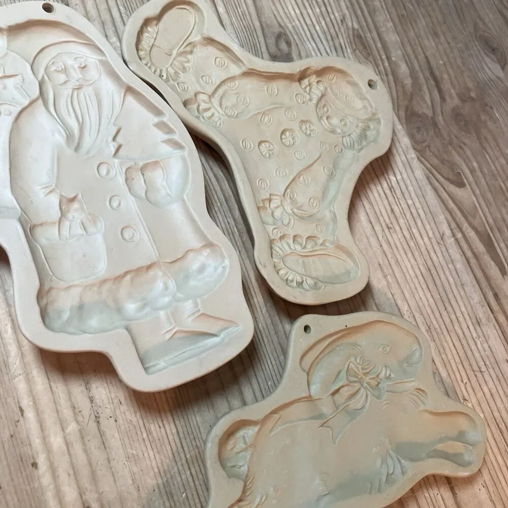 3 VTG 80’s Brown Bag Cookie Art Cookie Molds Press -Clown -bunny Rabbit -Santa